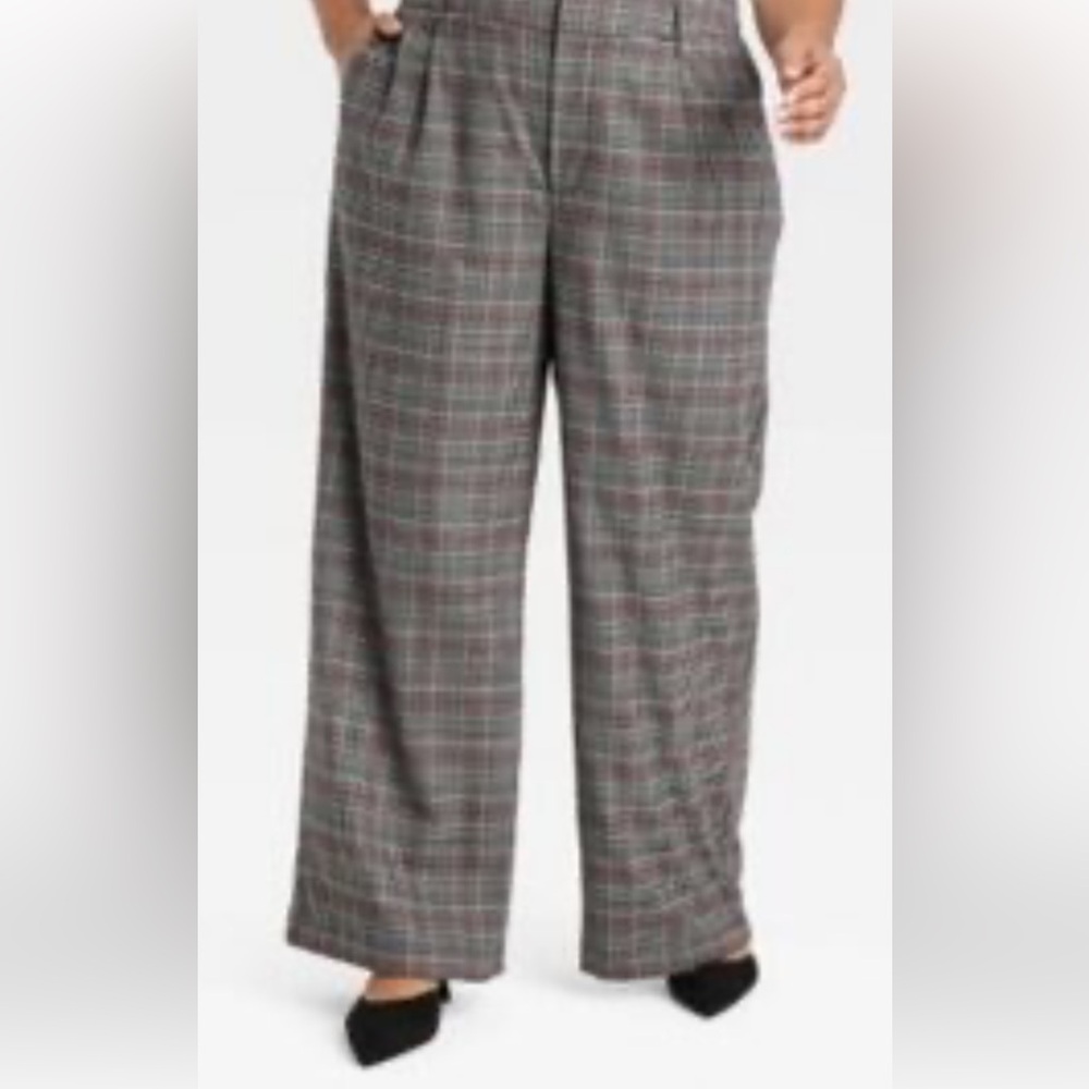 NWT- Ava & Viv-22-Gray-plaid-Wide Leg, stretchy, preppy, pants/trousers.